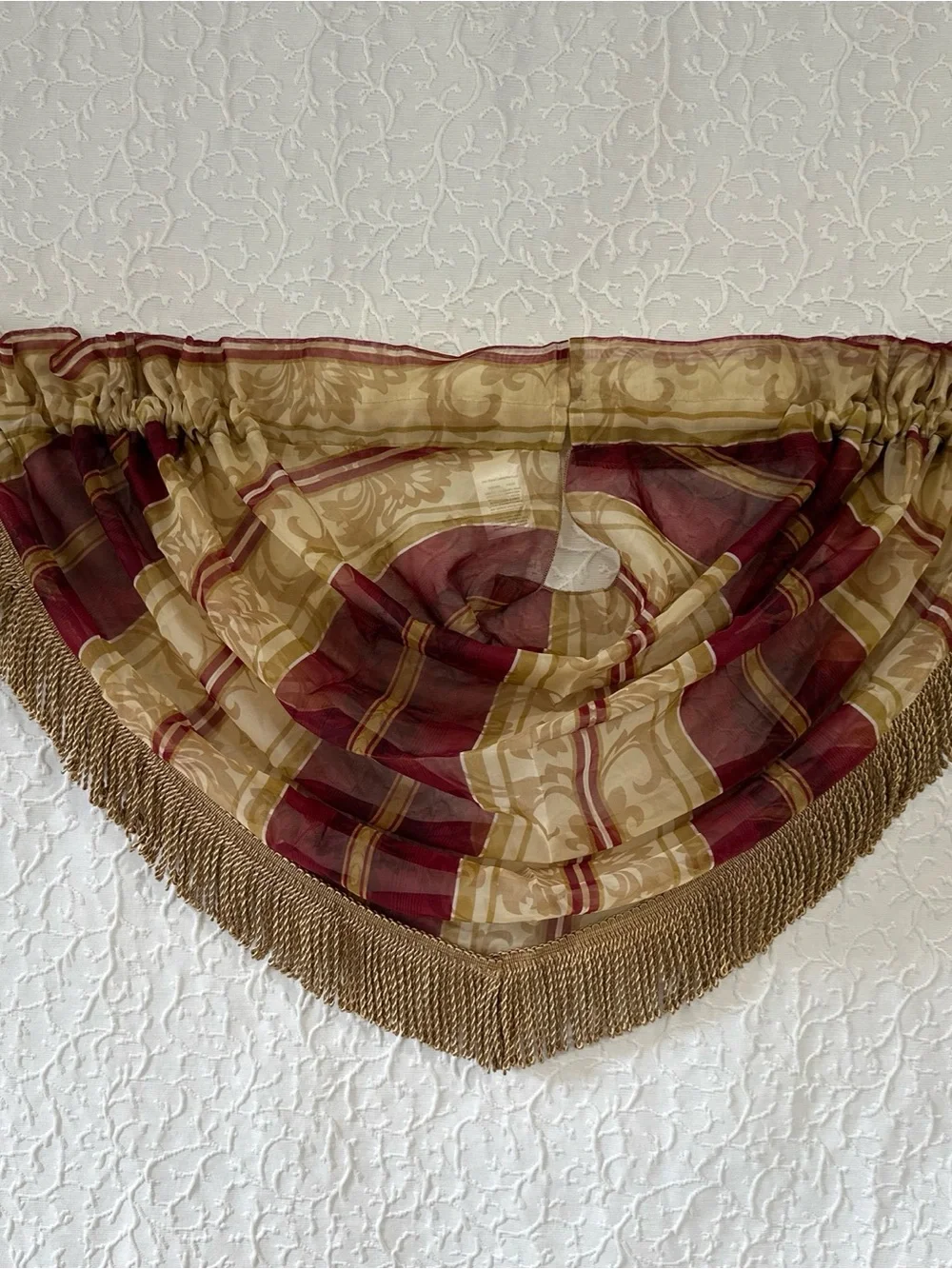 6 Jc Penny Collection Red Gold Paisley Striped Waterfall Valance Rod Pocket